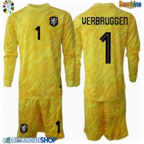 Maglie da calcio Olanda Bart Verbruggen #1 Portiere Seconda Maglia Bambino Europei 2024 Manica Lunga (+ Pantaloni corti)